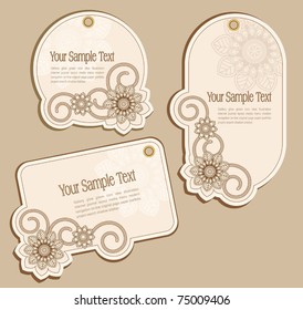 Vector Price Tags beige with floral patterns