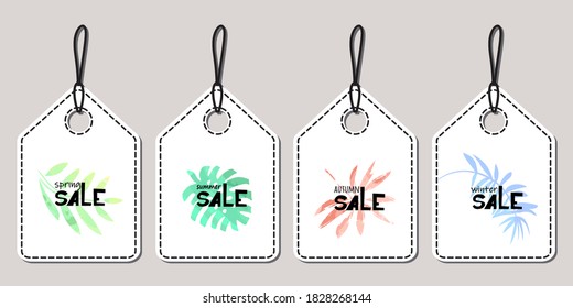 Vector price tags with exotic leaves to organize seasonal  sale.
