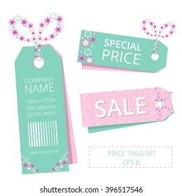 Vector price tags set with a bow. Vector price tags set with flowers design