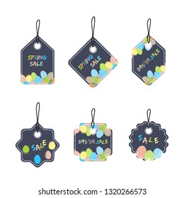 Vector price tags set with eggs to organize seasonal sale. Easter and spring  theme.