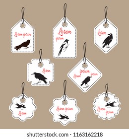 Vector price tags set to organize seasonal sale. Hand drawn birds.