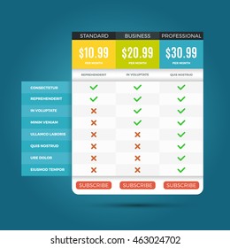 Vector pricing business plans for websites and applications