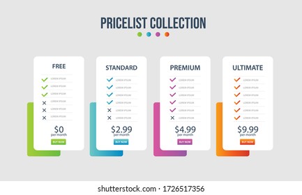 Vector pricing plan banners infographic template. Marketing presentation slide. Business labels concept infographics. 3, 4 options, parts, steps, processes.