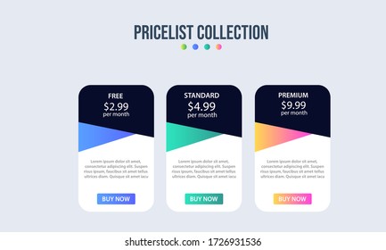 Vector pricing plan banners infographic template. Marketing presentation slide. Business labels concept infographics. 3, 4 options, parts, steps, processes.
