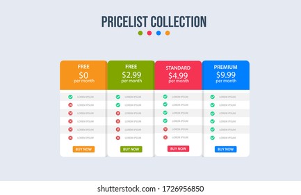 Vector pricing plan banners infographic template. Marketing presentation slide. Business labels concept infographics. 3, 4 options, parts, steps, processes.