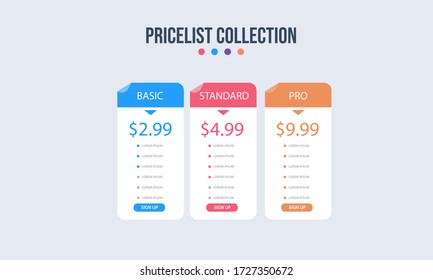 Vector pricing plan banners infographic template. Marketing presentation slide. Business labels concept infographics. 3, 4 options, parts, steps, processes.