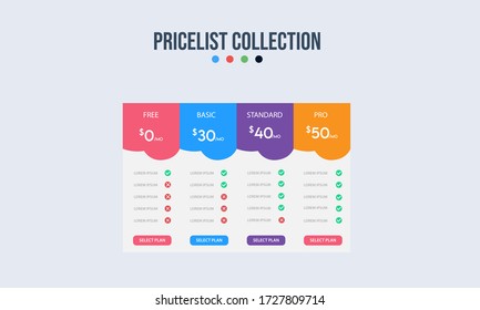 Vector pricing plan banners infographic template. Marketing presentation slide. Business labels concept infographics. 3, 4 options, parts, steps, processes.