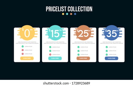 Vector pricing plan banners infographic template. Marketing presentation slide. Business labels concept infographics. 3, 4 options, parts, steps, processes.