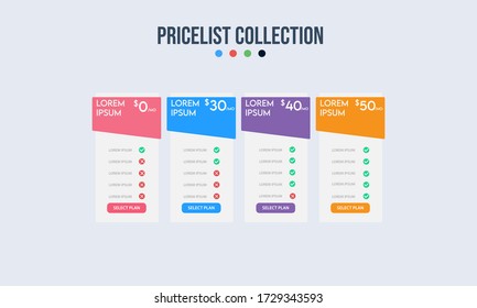 Vector pricing plan banners infographic template. Marketing presentation slide. Business labels concept infographics. 3, 4 options, parts, steps, processes.