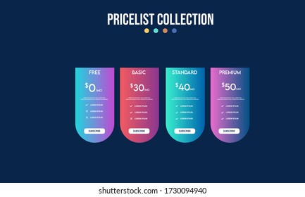 Vector pricing plan banners infographic template. Marketing presentation slide. Business labels concept infographics. 3, 4 options, parts, steps, processes.