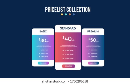 Vector pricing plan banners infographic template. Marketing presentation slide. Business labels concept infographics. 3, 4 options, parts, steps, processes.