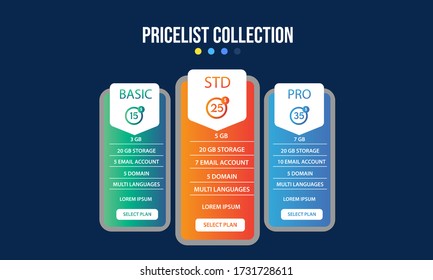 Vector pricing plan banners infographic template. Marketing presentation slide. Business labels concept infographics. 3, 4 options, parts, steps, processes.