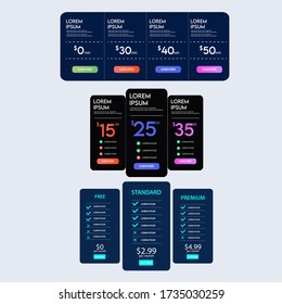 Vector Preisplan Banner Infografiken Vorlage. Folie zur Präsentation des Marketings. Business Labels Konzept Infografiken. 3, 4 Optionen, Teile, Schritte, Prozesse.
