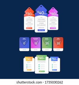 Vector pricing plan banners infographic template. Marketing presentation slide. Business labels concept infographics. 3, 4 options, parts, steps, processes.