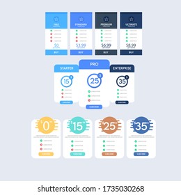 Vector pricing plan banners infographic template. Marketing presentation slide. Business labels concept infographics. 3, 4 options, parts, steps, processes.