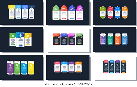 Vector pricing plan banners infographic template. Marketing presentation slide. Business labels concept infographics. 3, 4 options, parts, steps, processes.