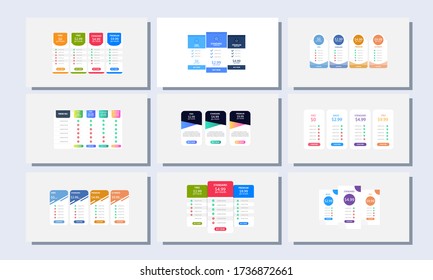 Vector pricing plan banners infographic template. Marketing presentation slide. Business labels concept infographics. 3, 4 options, parts, steps, processes.