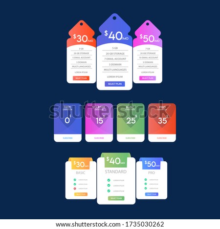 Vector pricing plan banners infographic template. Marketing presentation slide. Business labels concept infographics. 3, 4 options, parts, steps, processes.