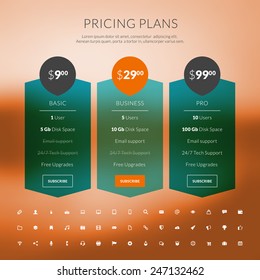 Vector pricing table in flat design style for websites and applications
