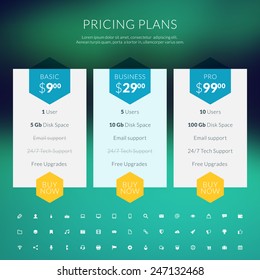 Vector pricing table in flat design style for websites and applications