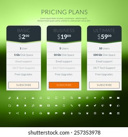 Vector pricing table in flat design style for websites and applications