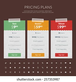 Vector pricing table in flat design style for websites and applications