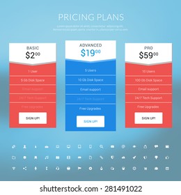 Vector Pricing Table in Flat Design Style for Websites and Applications