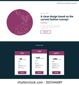 Vector pricing table in flat design style for websites and applications with low poly linear deer illustration near the text template