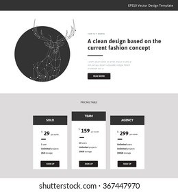 Vector pricing table in flat design style for websites and applications with low poly linear deer illustration near the text template. Business elements. Template for your site or presentation