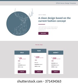 Vector pricing table in flat design style for websites and applications with low poly linear deer illustration near the text template