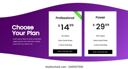 Vector pricing table template design