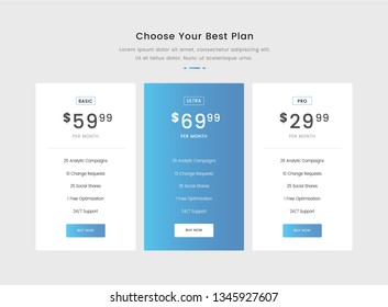 Vector pricing table template design
