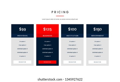 Vector pricing table template design