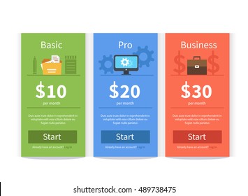 Vector Pricing table template in flat style. Design element for website. 