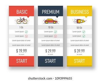 Mesa de Precios de Vector para Sitios web y aplicaciones. Plantilla de negocios en estilo plano