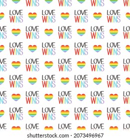 Vector pride doodle seamless pattern. LGBT Hearts with rainbow. Gay parade, LGBTQ+ rights symbol. Background, wrapping paper, bag template, isolated print on white background.