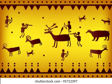 vector of primitive figures looks like cave painting