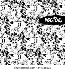 Vector primitive floral pattern lace background. Black abstract pattern for art, wrapping, wallpaper design. Hand drawn graphic isolated on a white. Simple random flowers ornament.