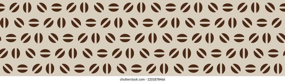 Vector primitive seamless pattern with coffee beans laid out on a beige background. Can be used as an unobtrusive background for a coffee shop or in textiles.