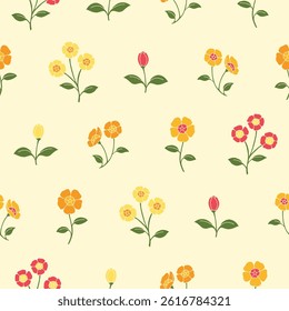 Vector Primrose Flower Seamless Pattern Background for Print Fabric Surface Fashion Wrapping