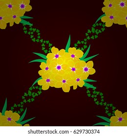 Vector primrose flower seamless pattern on a brown background.