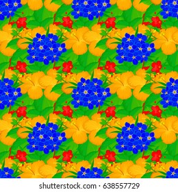 Vector primrose flower seamless pattern on a red background.