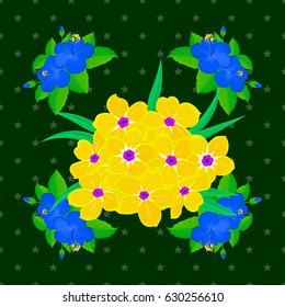 Vector primula flower seamless pattern on a green background.