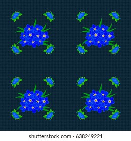 Vector primula flower seamless pattern on a blue background.