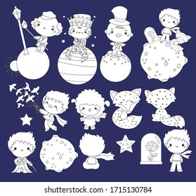 a vector of a prince and characters in black and white