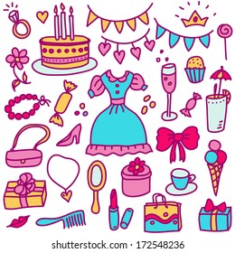 vector princess birthday set