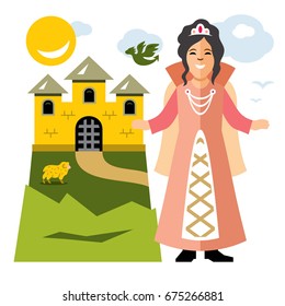 Vector Princess. Flat style colorful Cartoon illustration.