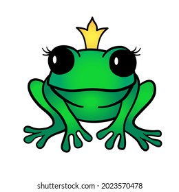 Vector princess frog in crown isolated on white background. Cute frog illustration in outline style