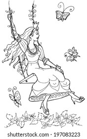 Vector  princess on the seesaw.Part of my series illustrations for coloring book.