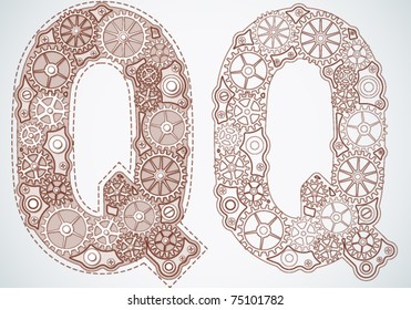 Vector print alphabet of gears. Letter q